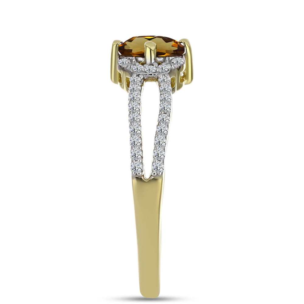 Goldplattierter Silberring mit Cognac-Quarz und weißem Topas