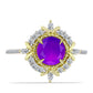 Goldplattierter Silberring mit lila Achat und weißem Topas