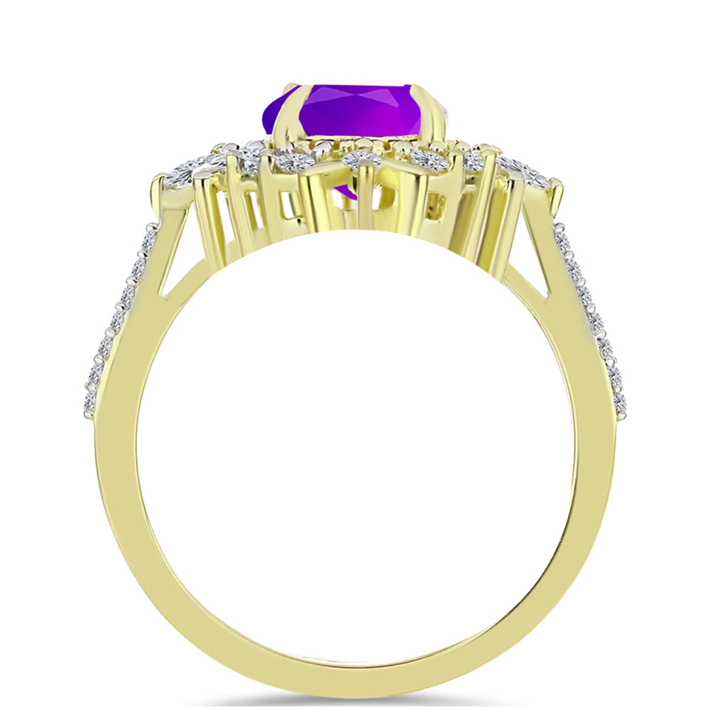 Goldplattierter Silberring mit lila Achat und weißem Topas 2 