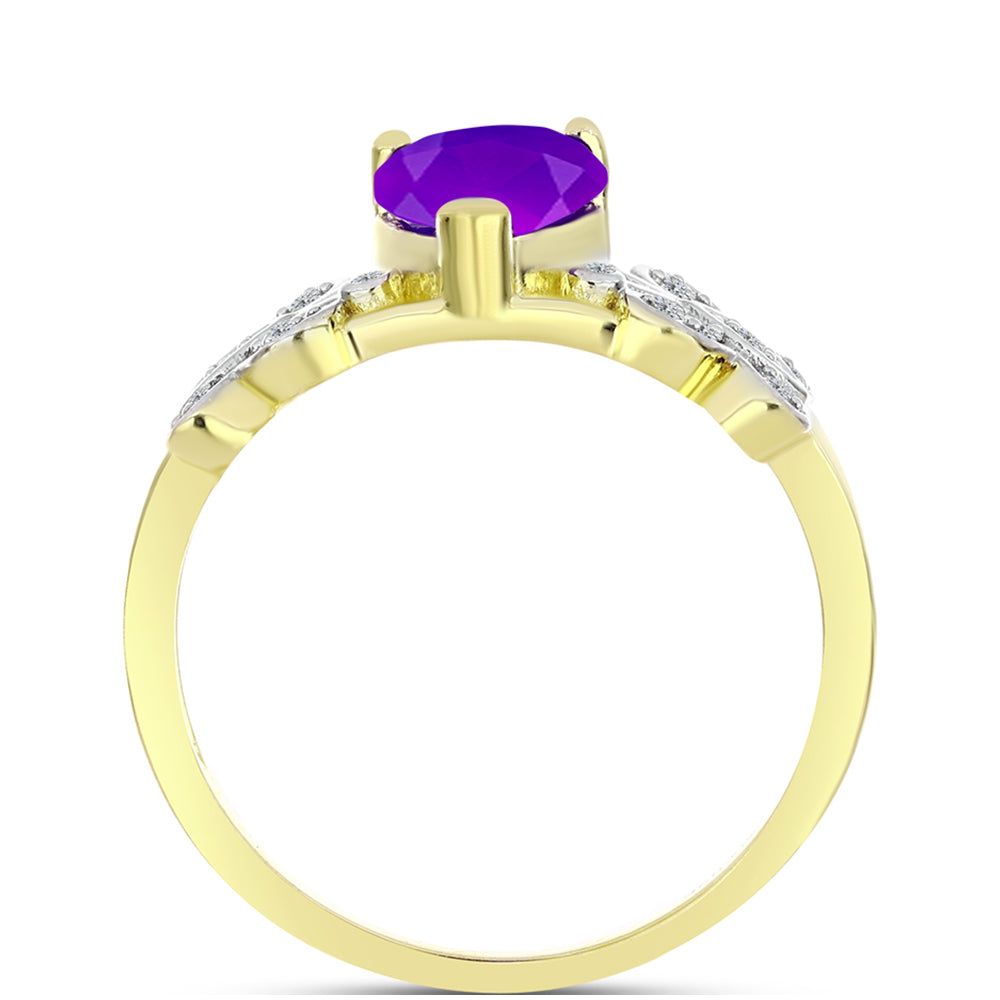 Goldplattierter Silberring mit lila Achat und weißem Topas