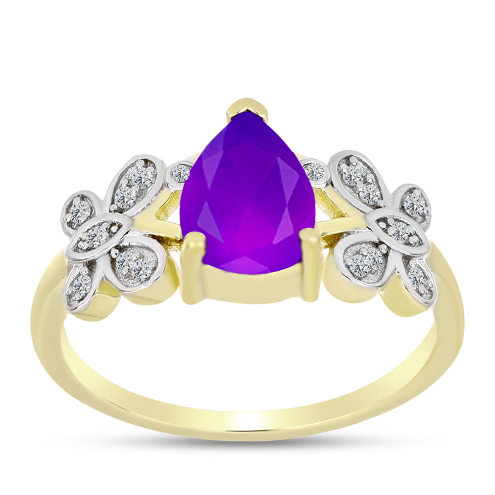 Goldplattierter Silberring mit lila Achat und weißem Topas