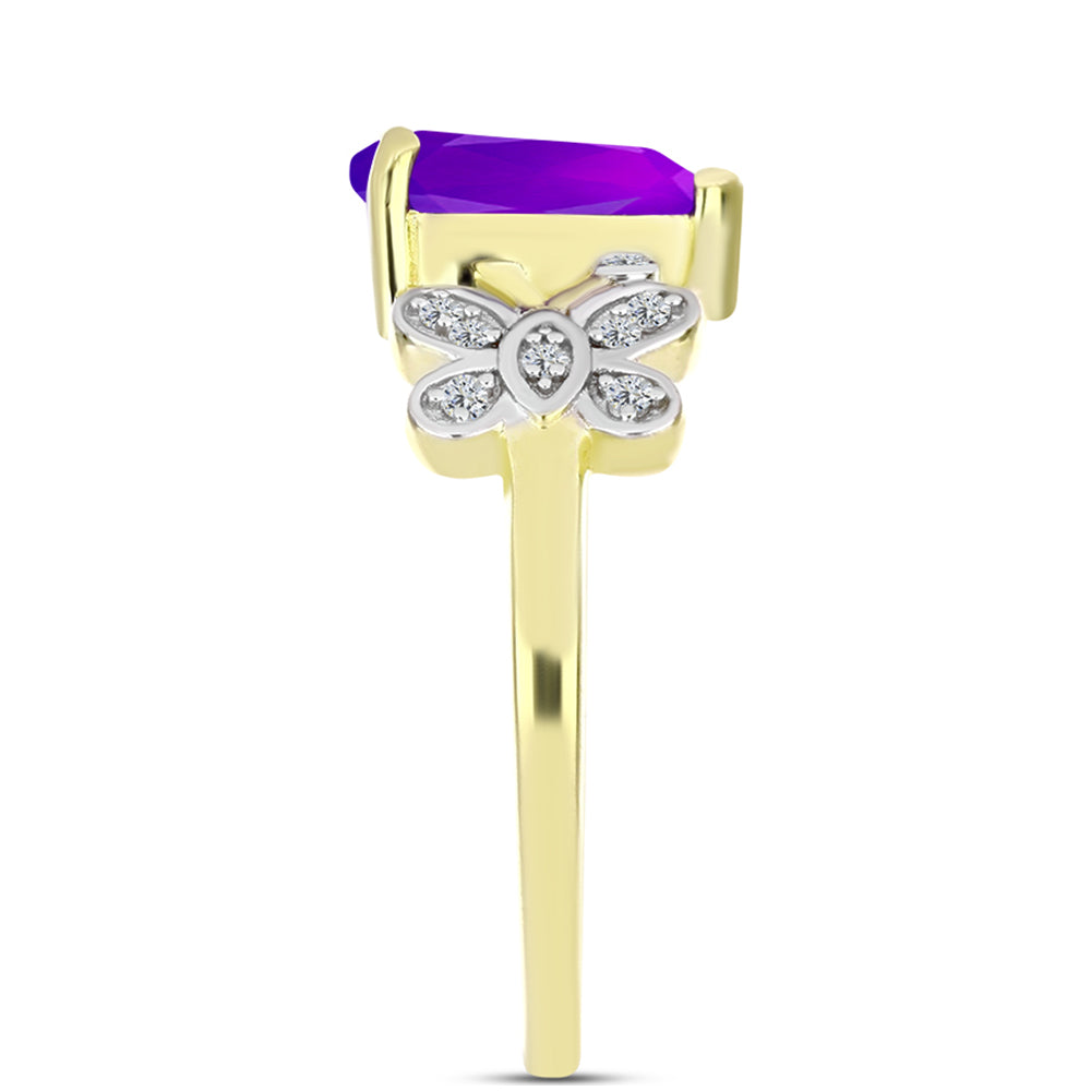 Goldplattierter Silberring mit lila Achat und weißem Topas