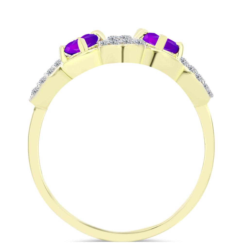 Goldplattierter Silberring mit lila Achat und weißem Topas 2 