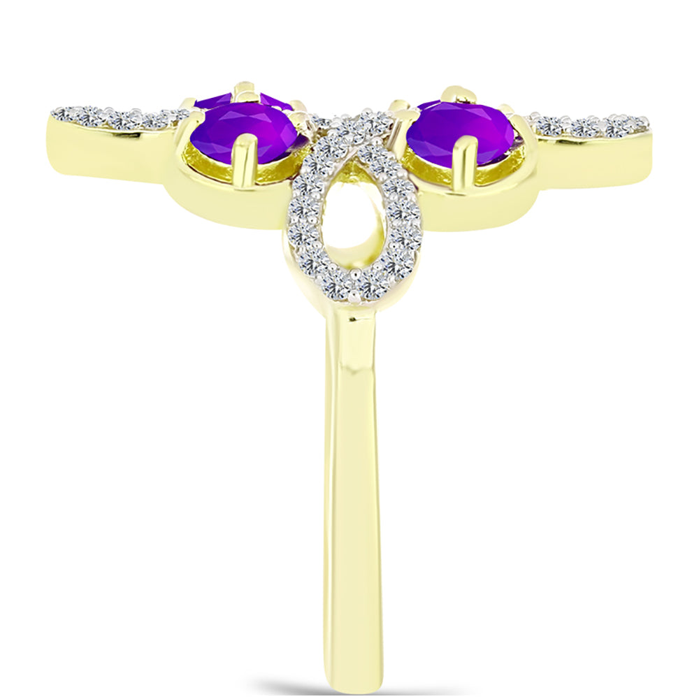 Goldplattierter Silberring mit lila Achat und weißem Topas 4 