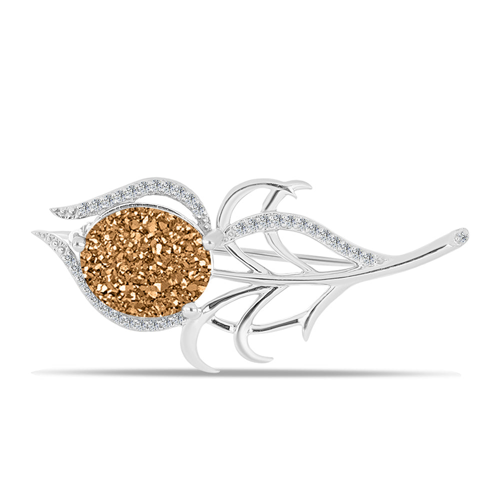 Silber mit goldfarbener Druse und weißem Topas