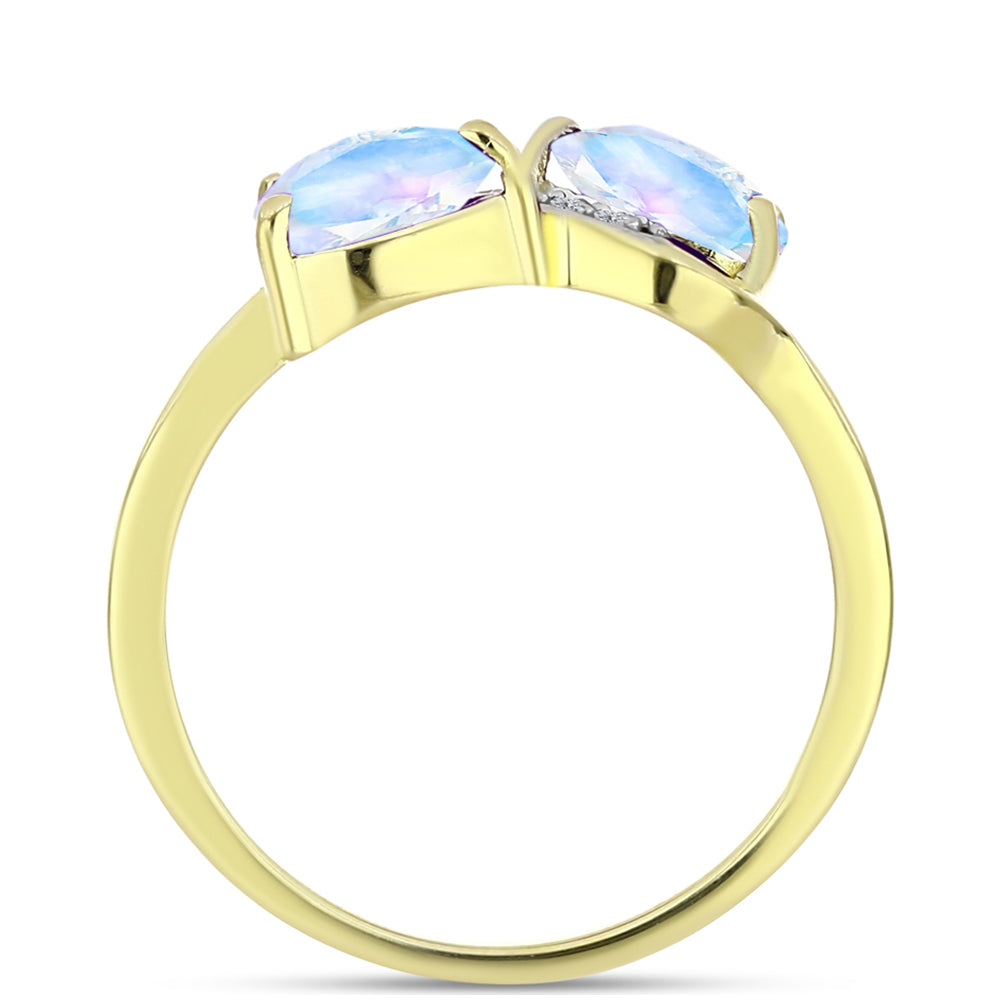 Goldplattierter Silberring mit Regenbogenmondstein und weißem Topas