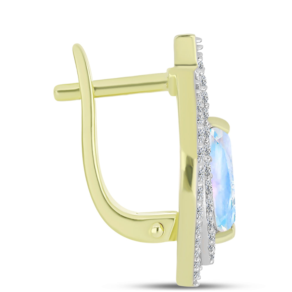 Goldplattierte Silberohrringe mit Regenbogenmondstein und weißem Topas 2 