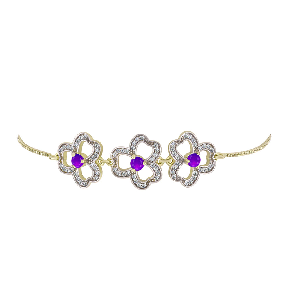 Goldplattiertes Silberarmband mit lila Achat und weißem Topas