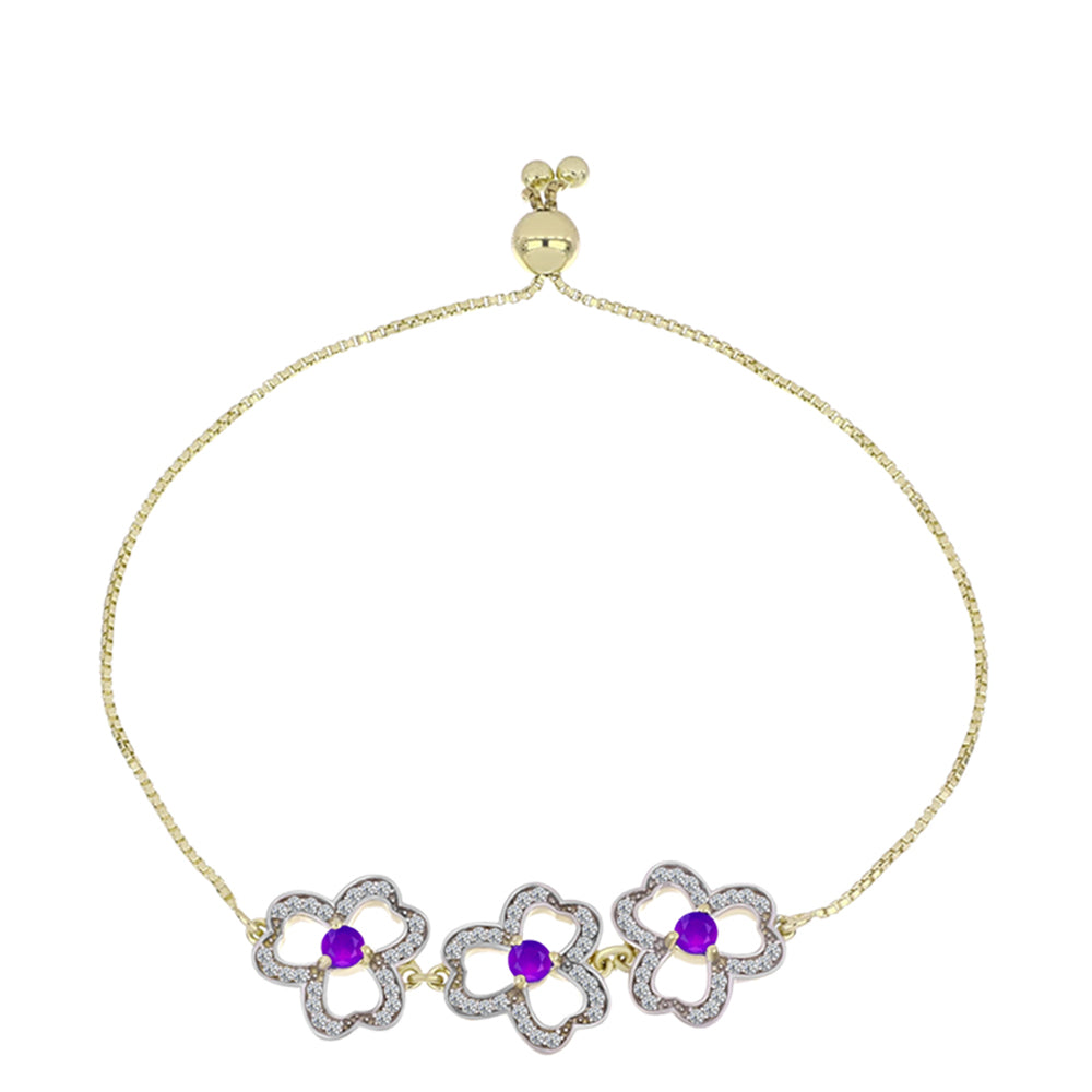 Goldplattiertes Silberarmband mit lila Achat und weißem Topas