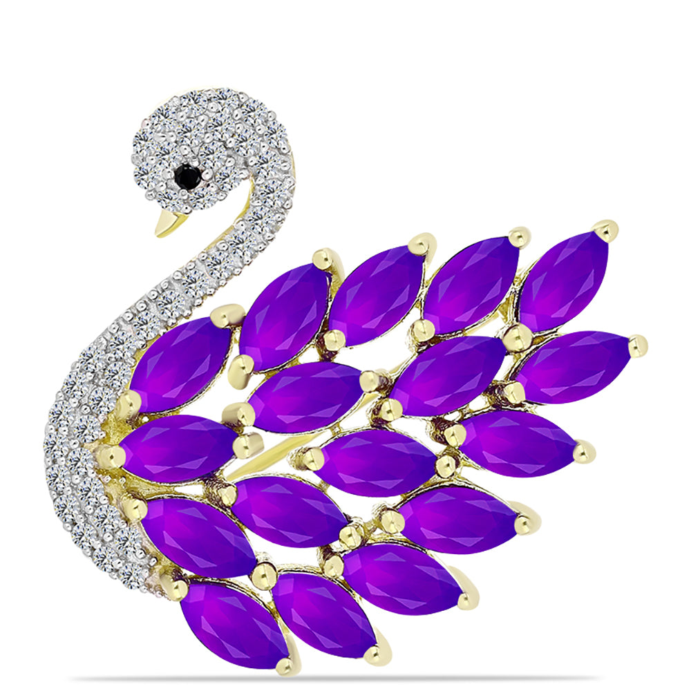 Goldplattierte Silberbrosche mit lila Achat und schwarzem Spinell 1 