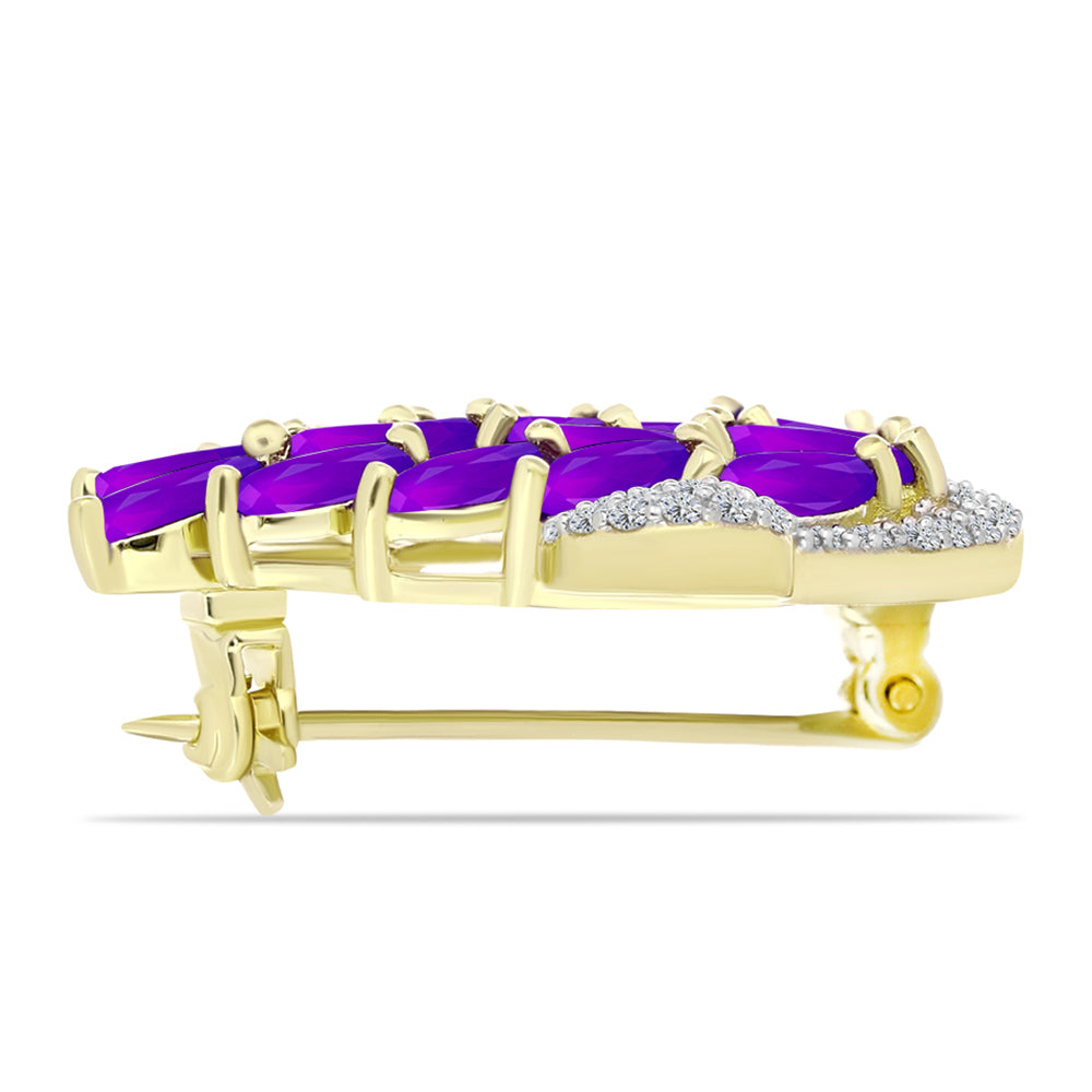 Goldplattierte Silberbrosche mit lila Achat und schwarzem Spinell 2 