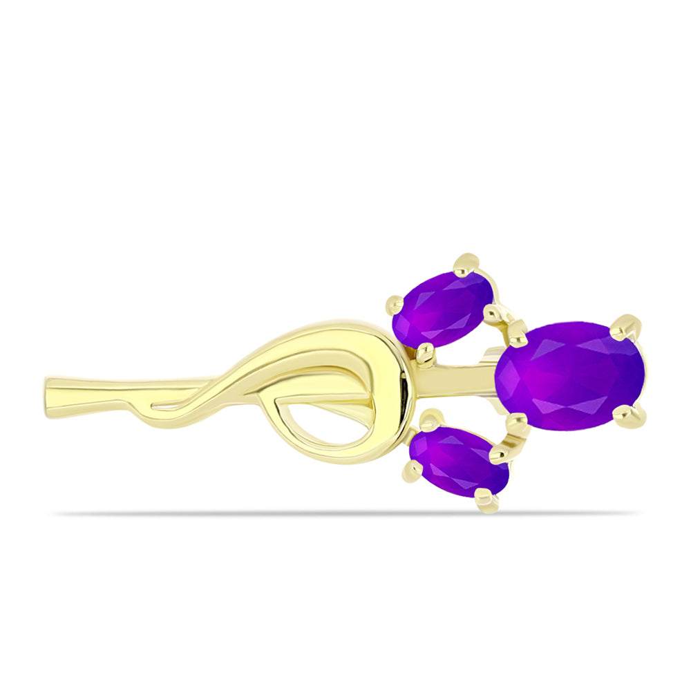 Goldplattierte Silberbrosche mit lila Achat 1 