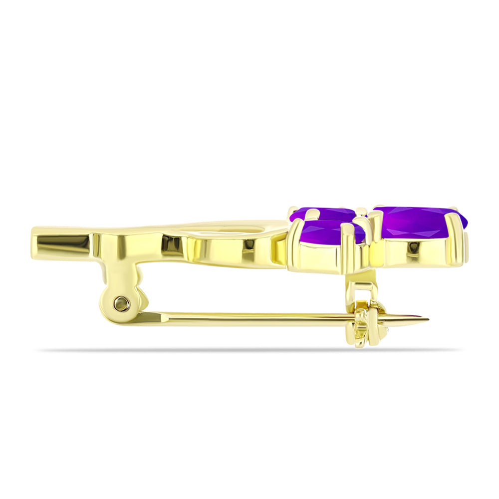 Goldplattierte Silberbrosche mit lila Achat 2 