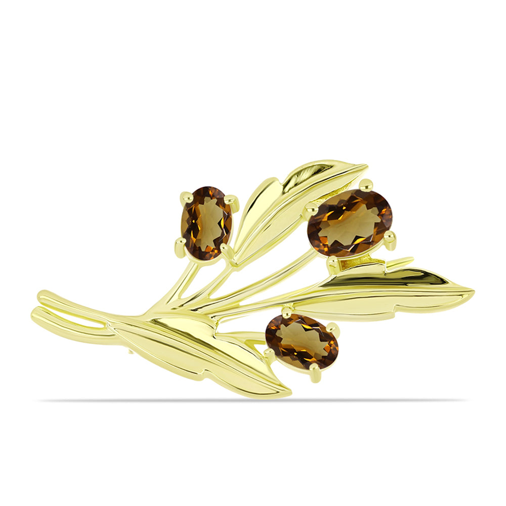 Goldplattierte Silberbrosche mit Cognac-Quarz 1 