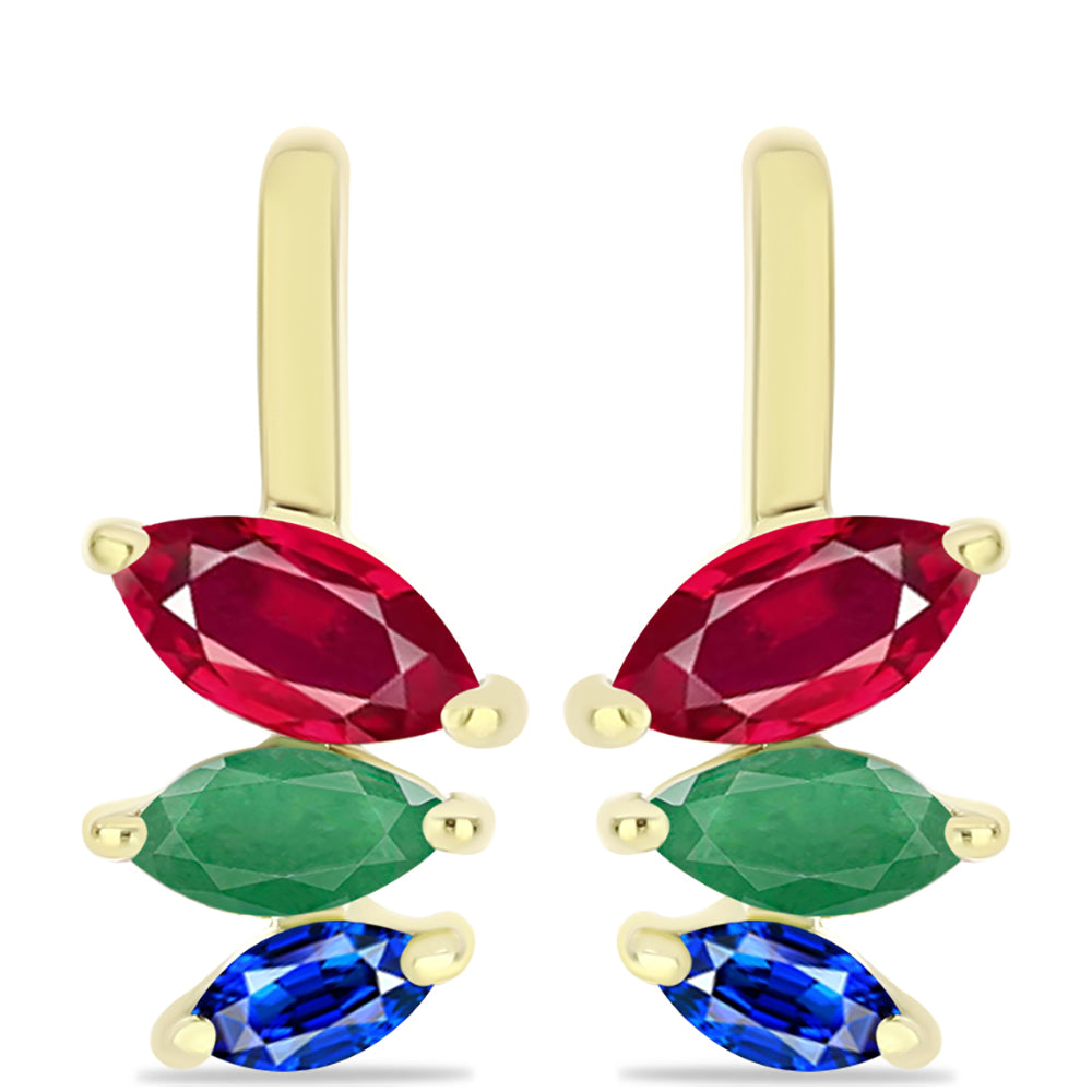 Goldplattierte Silberohrringe mit brasilianischem Smaragd und Rubin aus Madagaskar 1 