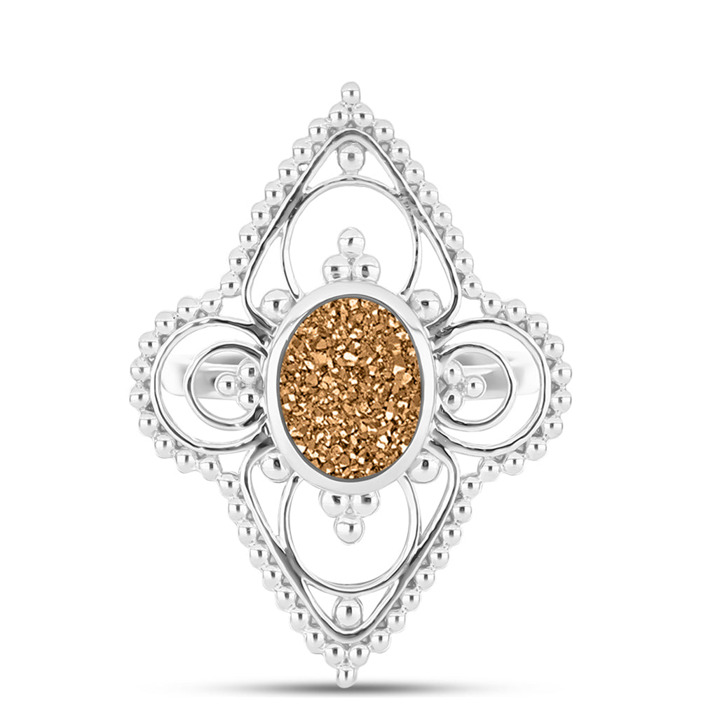 Silberring mit goldfarbener Druse 1 