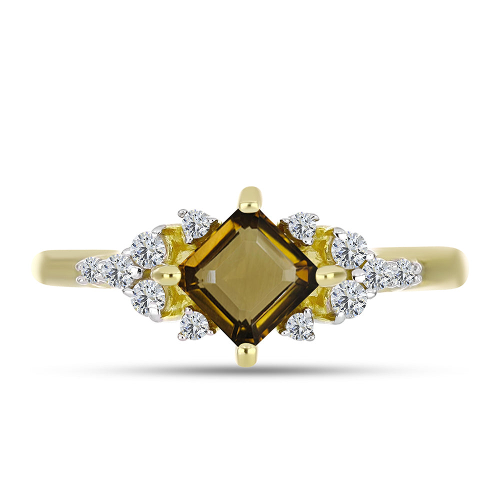 Goldplattierter Silberring mit Cognac-Quarz und weißem Topas