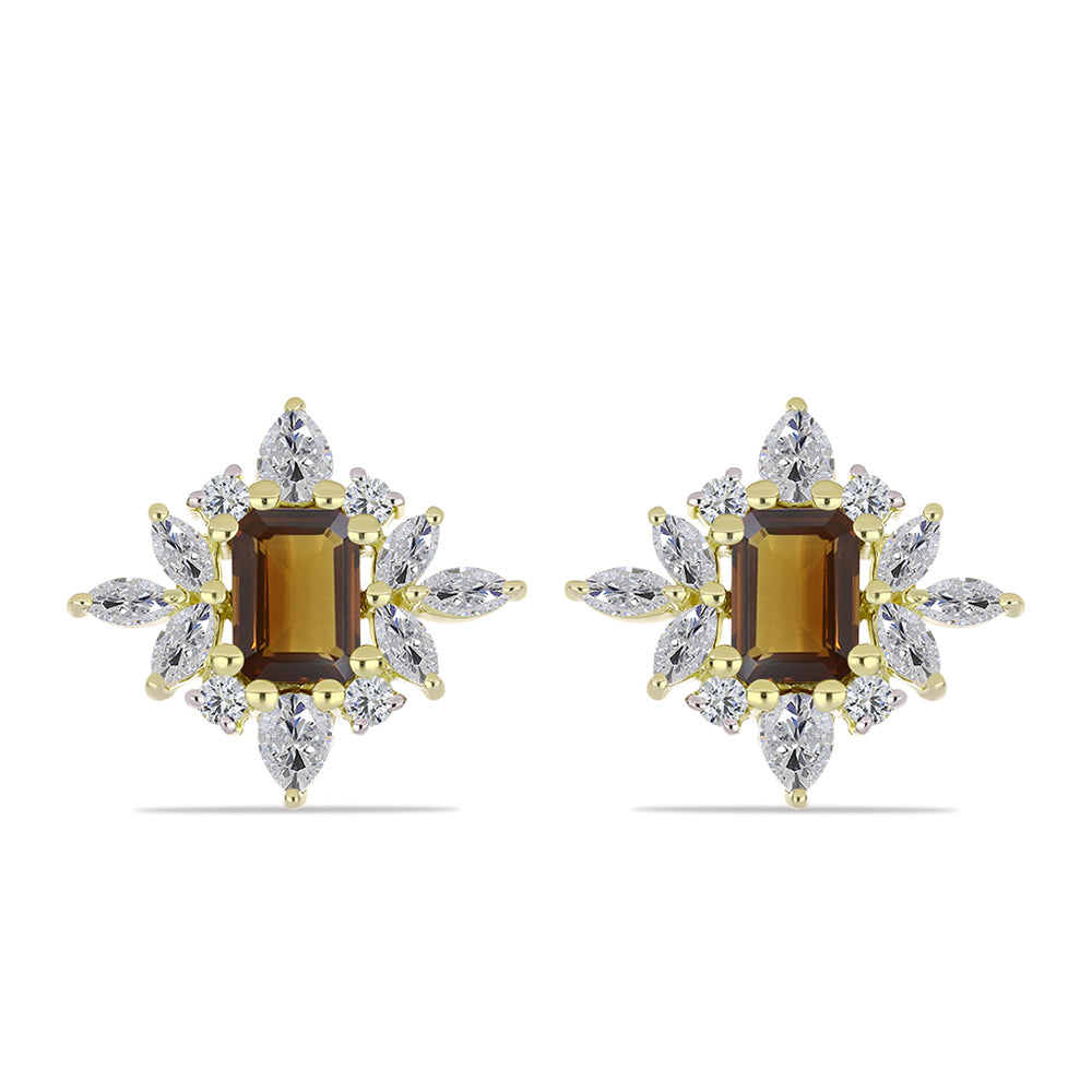 Goldplattierte Silberohrringe mit Cognac-Quarz und weißem Topas 1 