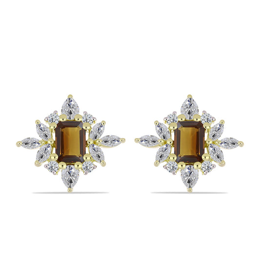 Goldplattierte Silberohrringe mit Cognac-Quarz und weißem Topas