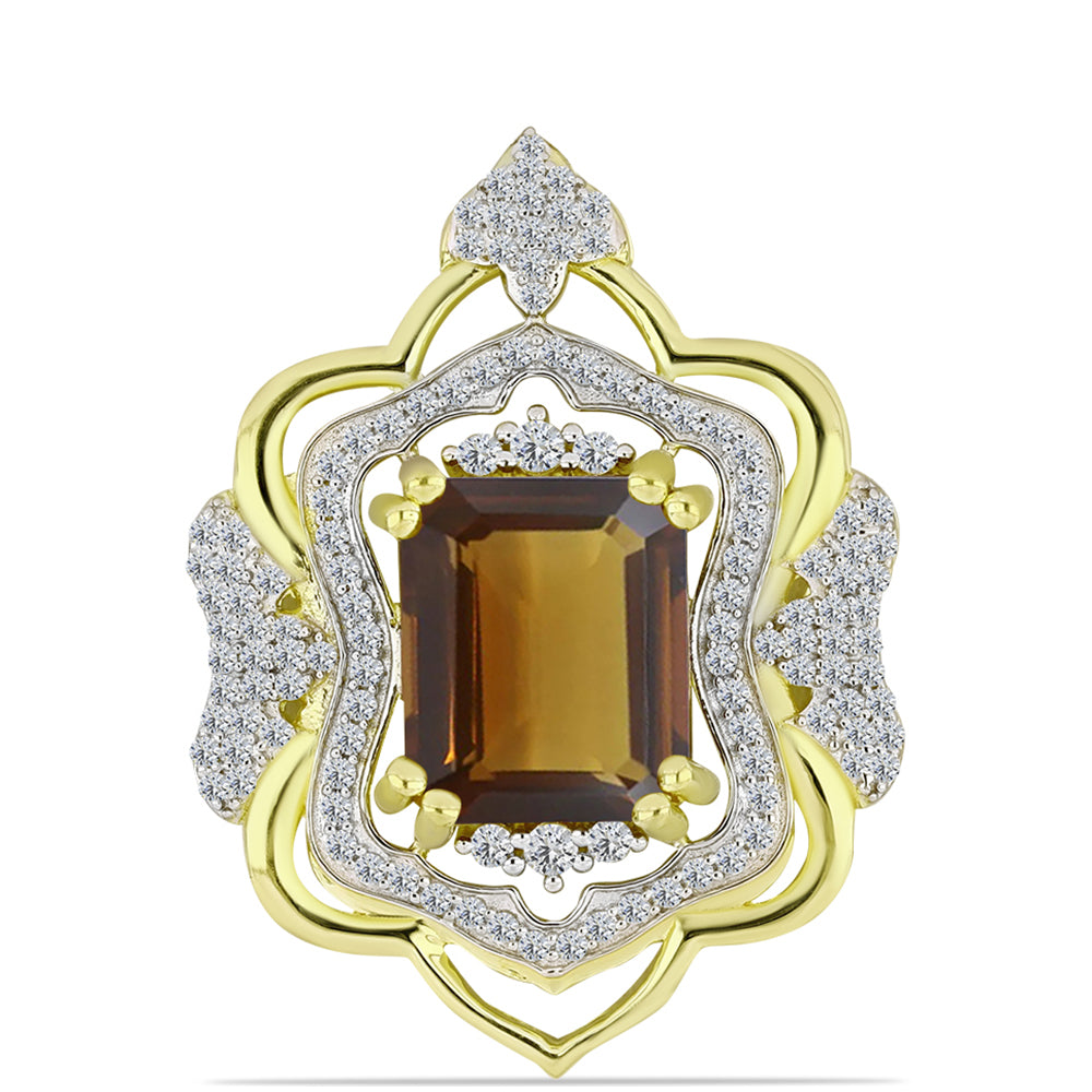 Goldplattierter Silberanhänger mit Cognac-Quarz und weißem Topas