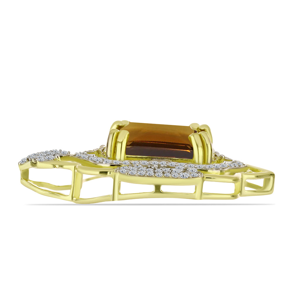 Goldplattierter Silberanhänger mit Cognac-Quarz und weißem Topas 2 