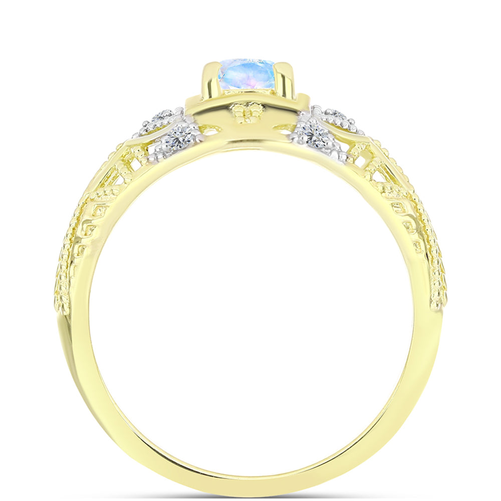 Goldplattierter Silberring mit Regenbogenmondstein und weißem Topas