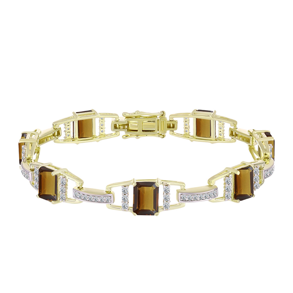 Goldplattiertes Silberarmband mit Cognac-Quarz und weißem Topas