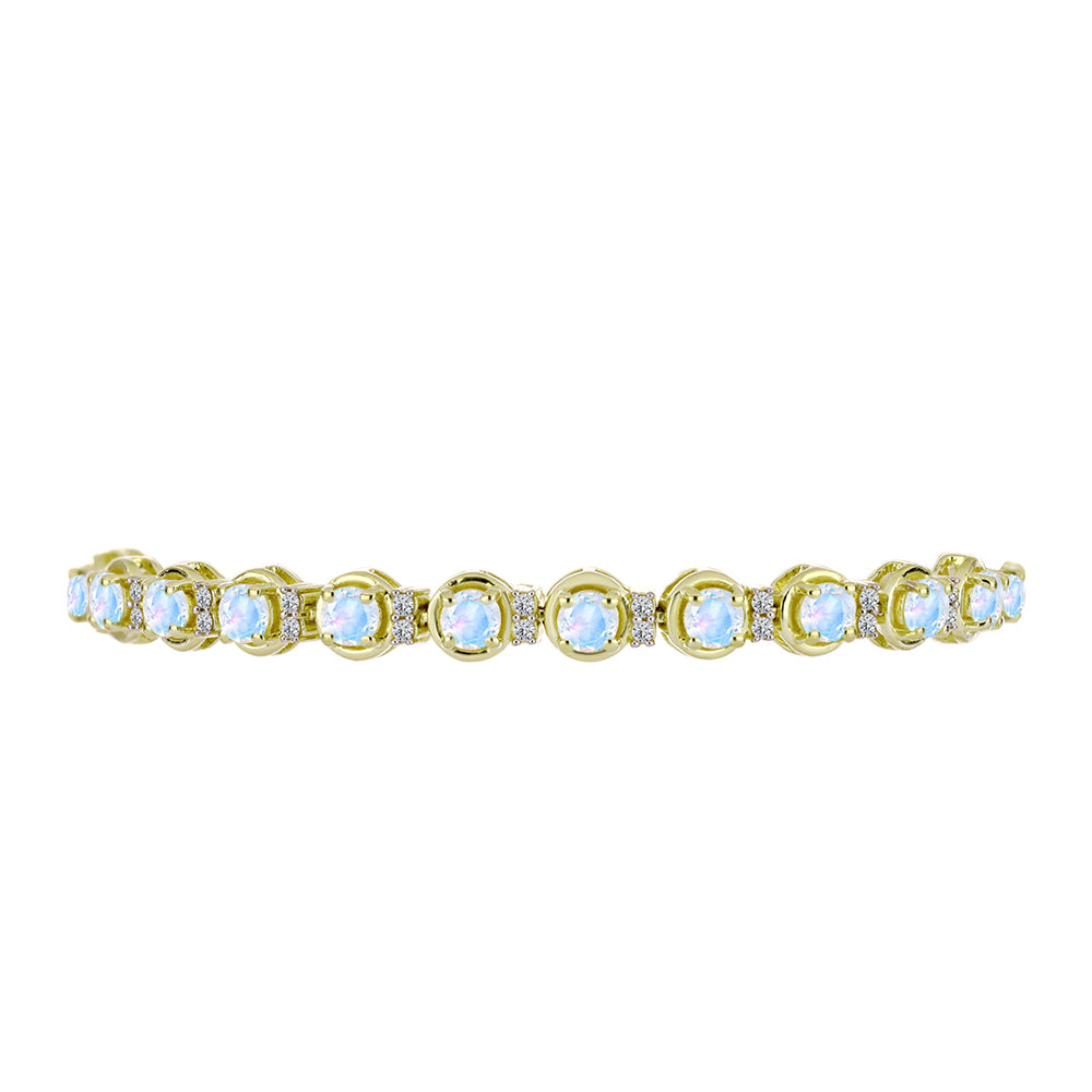 Goldplattiertes Silberarmband mit Regenbogenmondstein und weißem Topas