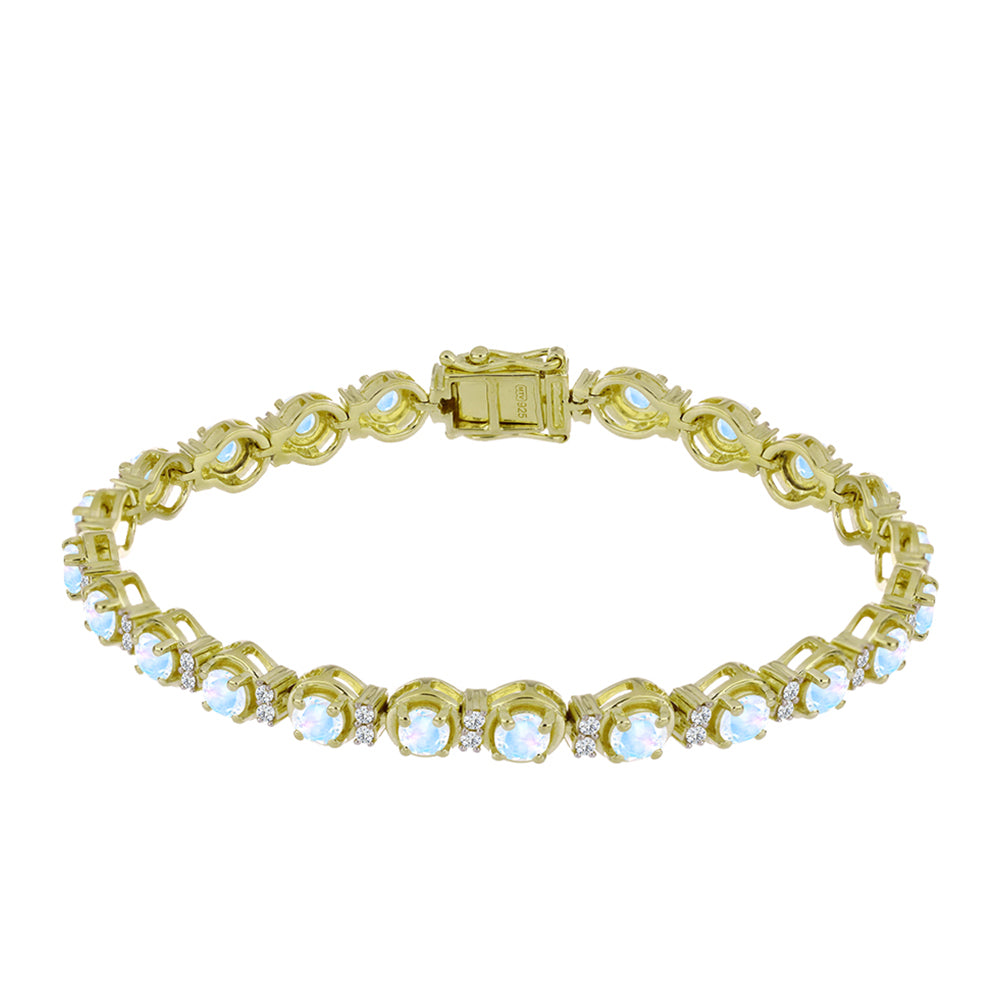 Goldplattiertes Silberarmband mit Regenbogenmondstein und weißem Topas