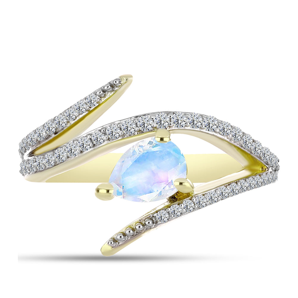 Goldplattierter Silberring mit Regenbogenmondstein und weißem Topas 1 