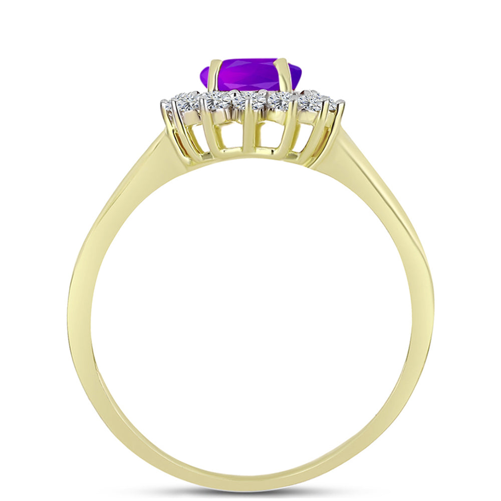 Goldplattierter Silberring mit lila Achat und weißem Topas