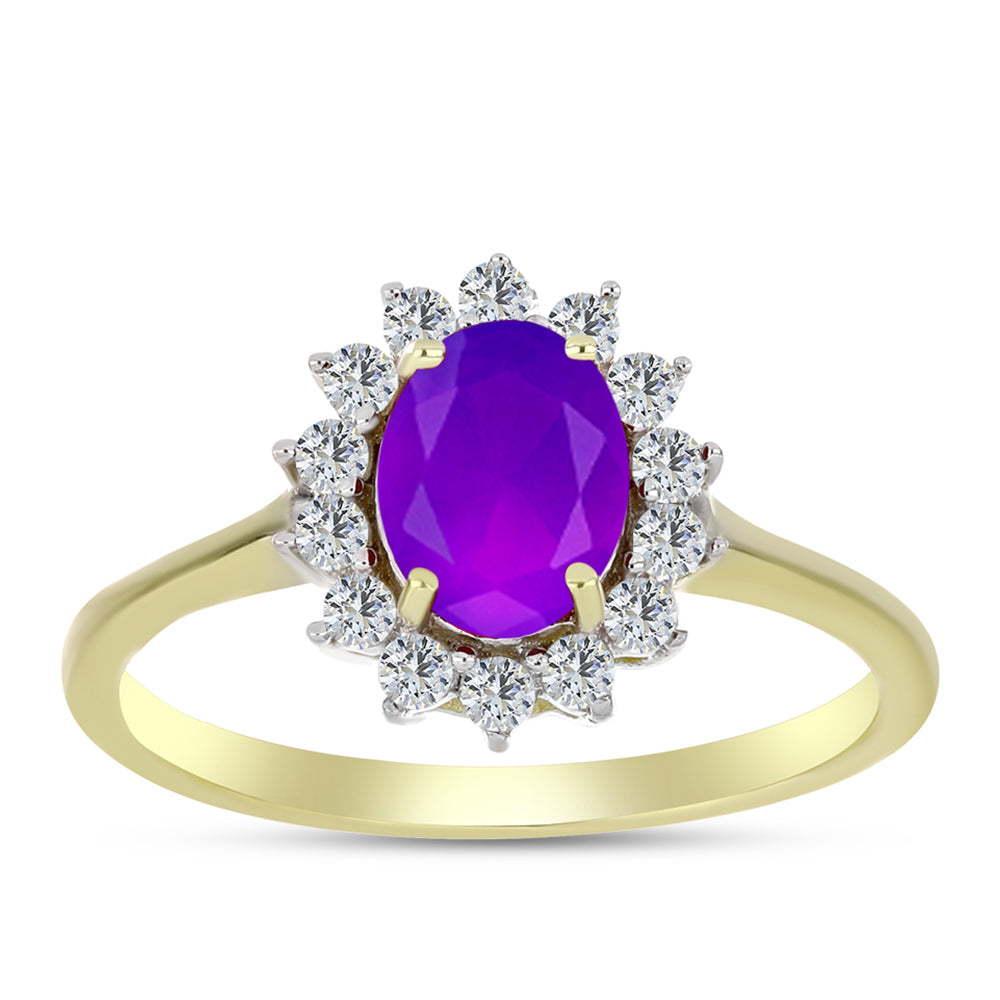 Goldplattierter Silberring mit lila Achat und weißem Topas 3 
