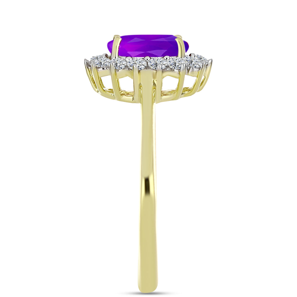 Goldplattierter Silberring mit lila Achat und weißem Topas