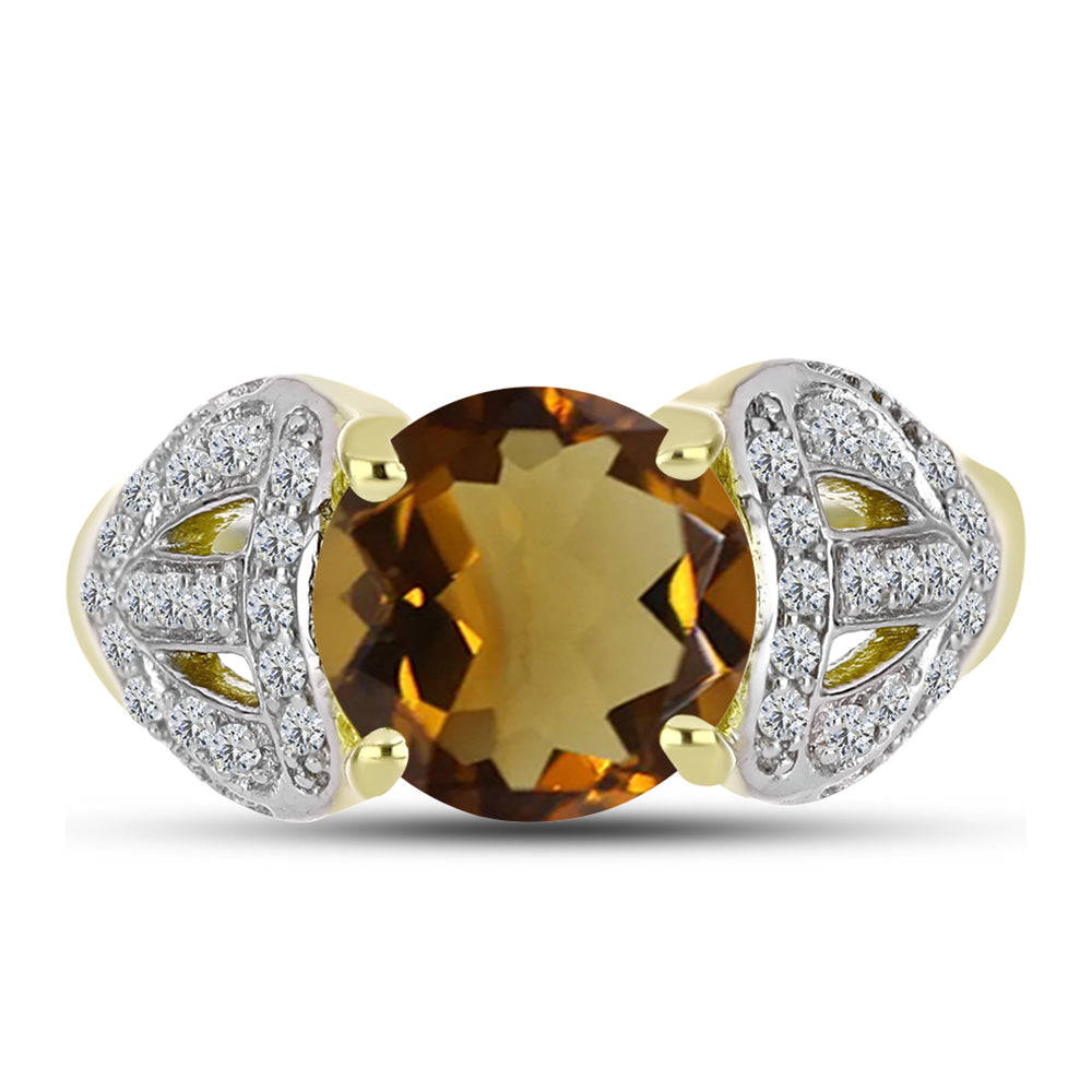 Goldplattierter Silberring mit Cognac-Quarz und weißem Topas 1 
