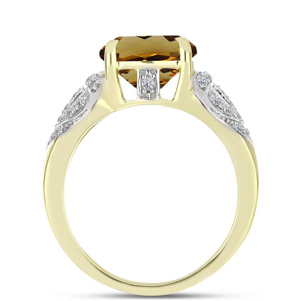 Goldplattierter Silberring mit Cognac-Quarz und weißem Topas