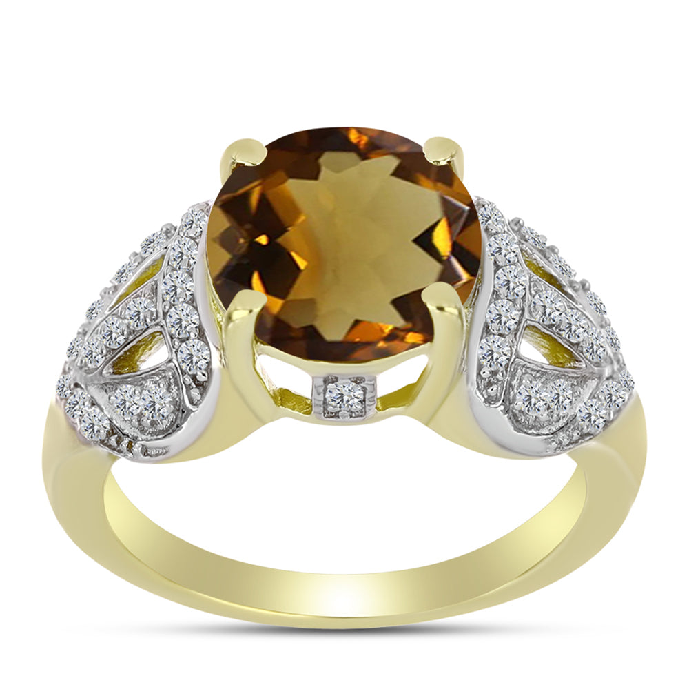 Goldplattierter Silberring mit Cognac-Quarz und weißem Topas