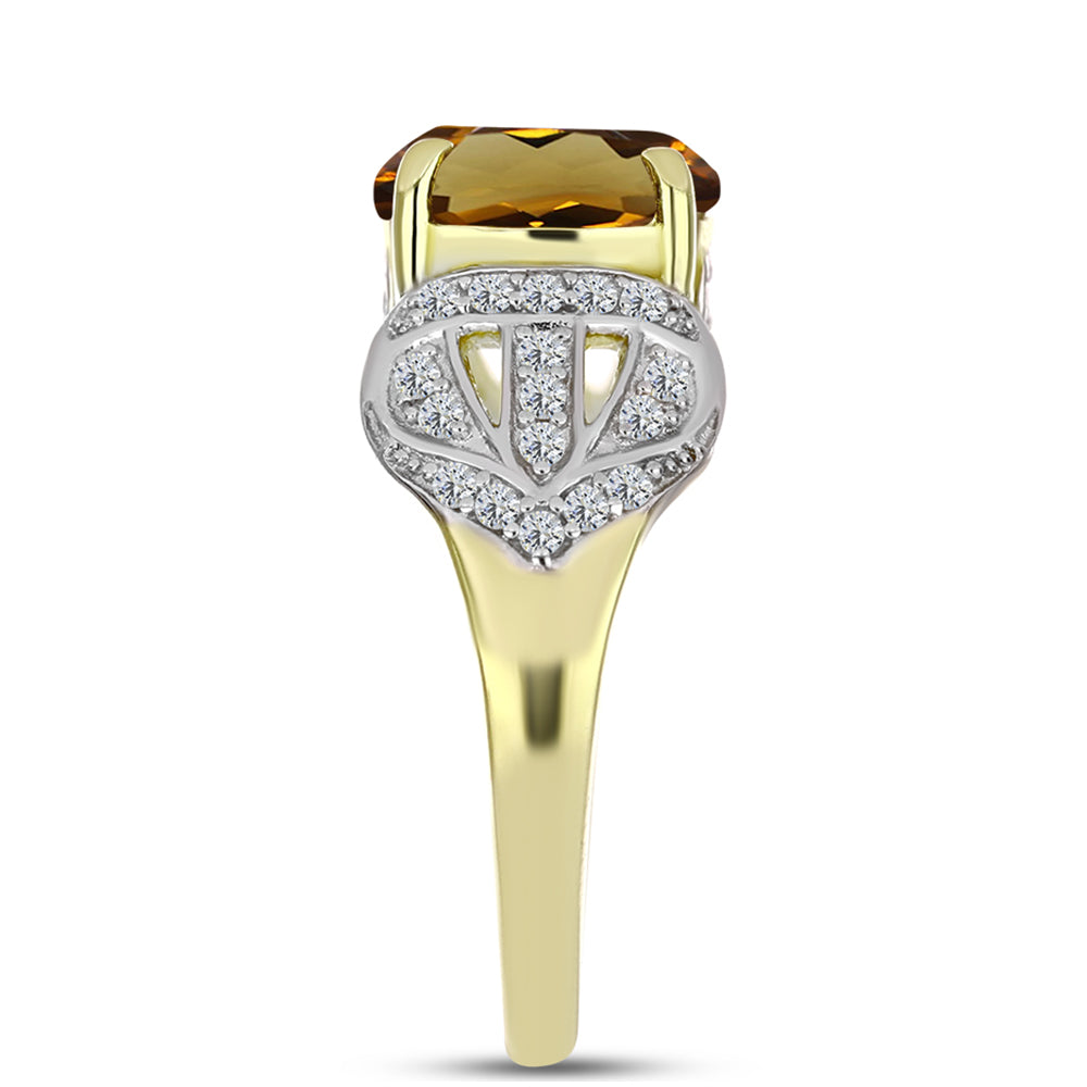 Goldplattierter Silberring mit Cognac-Quarz und weißem Topas 4 