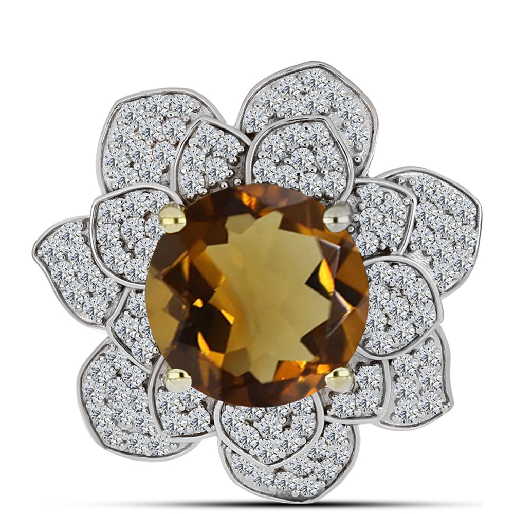 Goldplattierter Silberring mit Cognac-Quarz und weißem Topas 1 