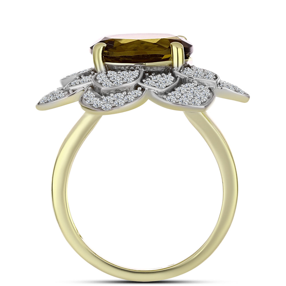 Goldplattierter Silberring mit Cognac-Quarz und weißem Topas 2 
