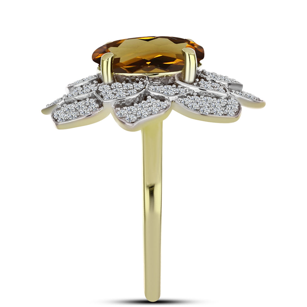 Goldplattierter Silberring mit Cognac-Quarz und weißem Topas 4 