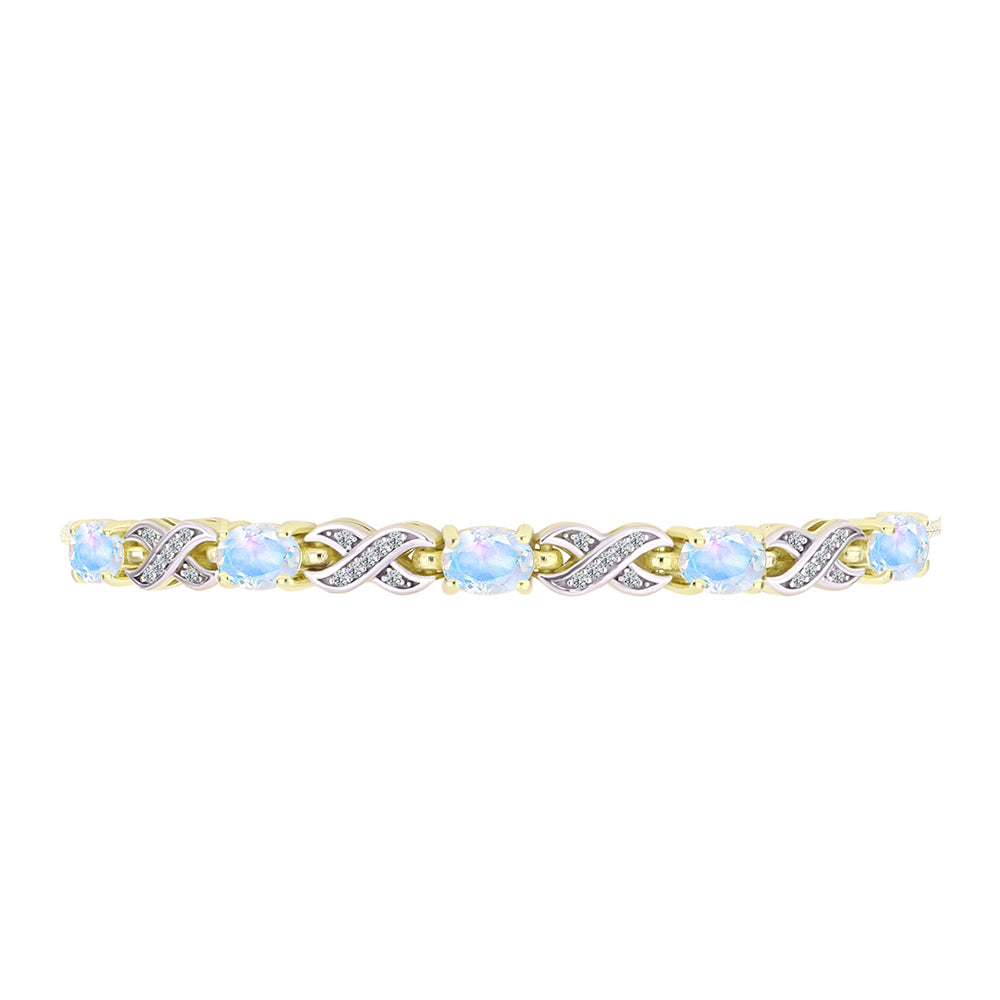 Goldplattiertes Silberarmband mit Regenbogenmondstein und weißem Topas