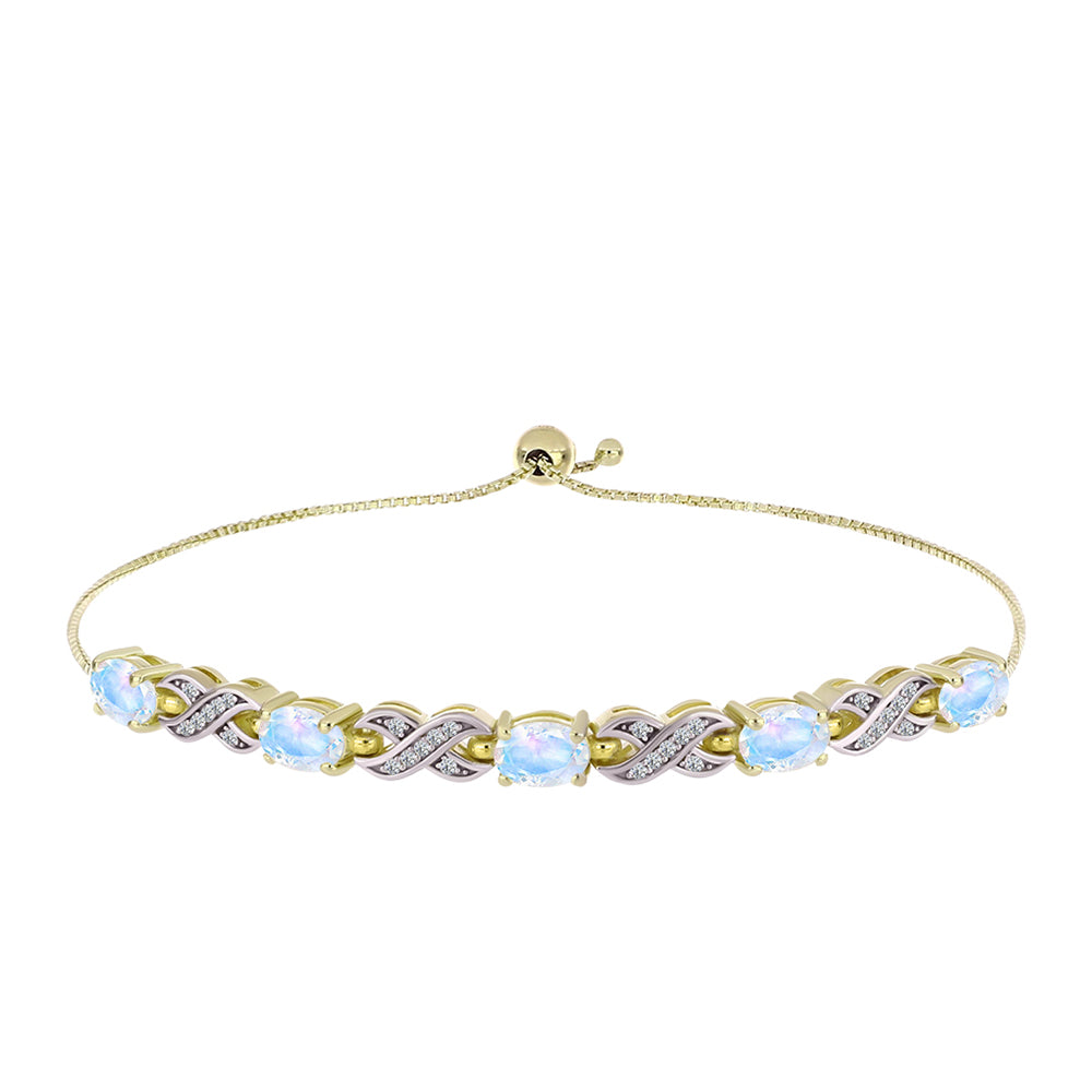 Goldplattiertes Silberarmband mit Regenbogenmondstein und weißem Topas