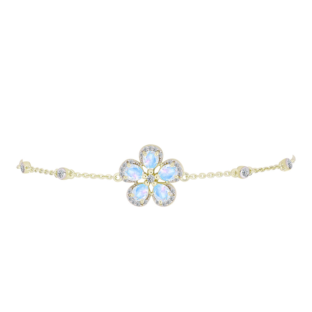 Goldplattiertes Silberarmband mit Regenbogenmondstein und weißem Topas