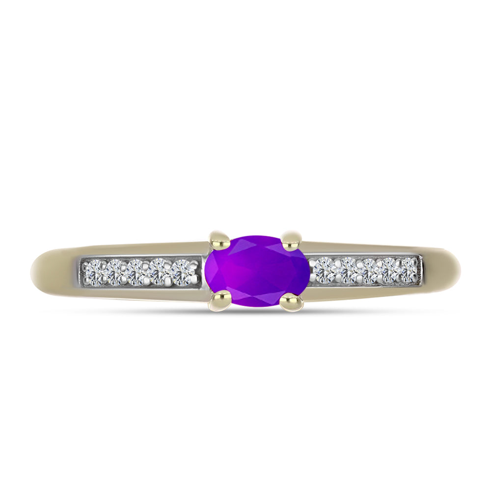 Goldplattierter Silberring mit lila Achat und weißem Topas 1 