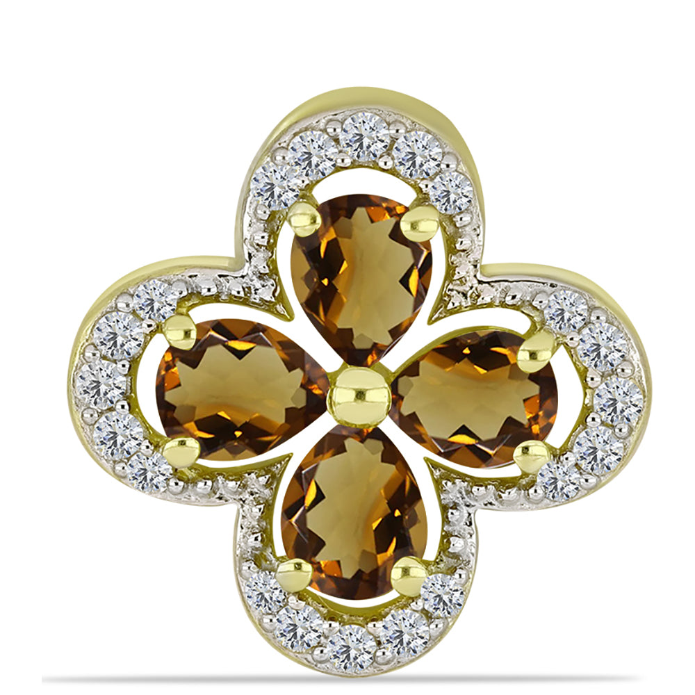 Goldplattierter Silberanhänger mit Cognac-Quarz und weißem Topas