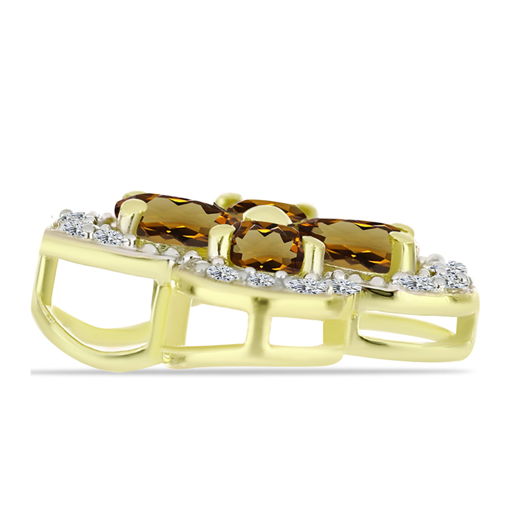 Goldplattierter Silberanhänger mit Cognac-Quarz und weißem Topas