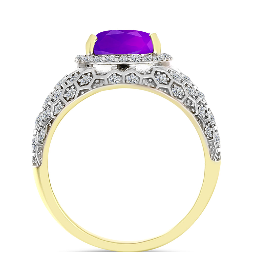 Goldplattierter Silberring mit lila Achat und weißem Topas 2 
