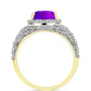Goldplattierter Silberring mit lila Achat und weißem Topas