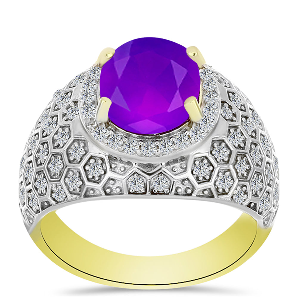 Goldplattierter Silberring mit lila Achat und weißem Topas
