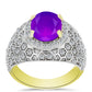 Goldplattierter Silberring mit lila Achat und weißem Topas
